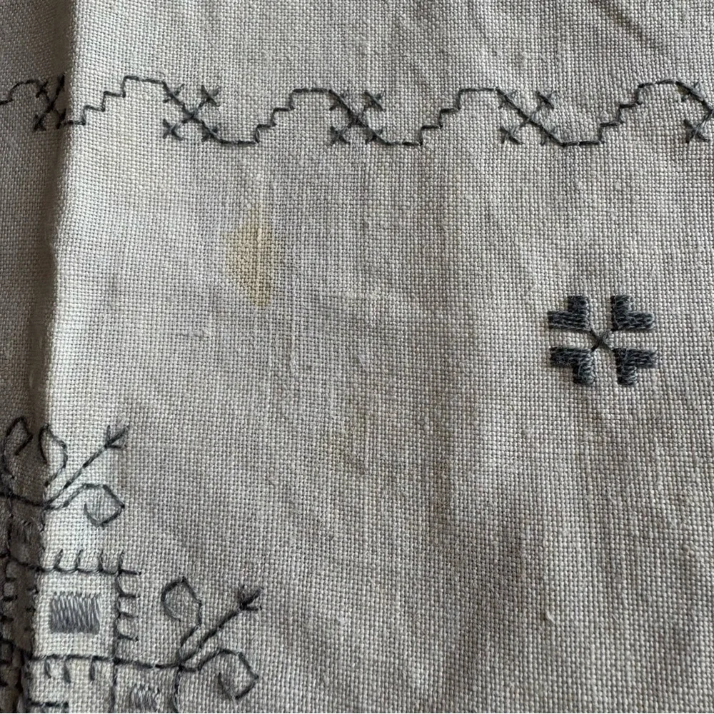 Vintage Tablecloth 5 Napkins Square Approx 40” X‎ 40” Blue Embroidered Cut Outs